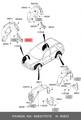 Kia Sportage 07- брызговик перед.прав. 868321F010 HYUNDAI KIA