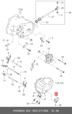 Kia Spectra Вилка включения пятой\задней передачи 0K21217406 HYUNDAI KIA