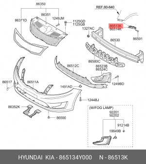 Kia Rio 12-15 Кронштейн переднего бампера левый 865134Y000 HYUNDAI KIA