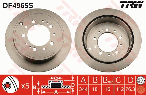 TOYOTA Land Cruiser 200 диск тормозной задний DF4965S TRW
