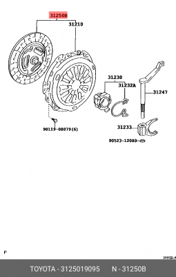Toyota Corolla, Auris (робот) диск+корзина сцепления 31250-19095 TOYOTA