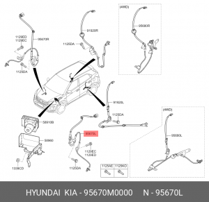 Hyundai Creta 2017-> датчик ABS передний левый 95670M0000 HYUNDAI KIA
