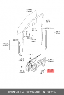 Santa Fe 00- Мотор стекло Правый 9882026100 HYUNDAI KIA