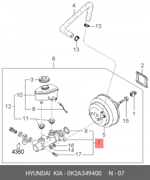 Kia Shuma II Тормозной цилиндр главный 0K2A349400 HYUNDAI KIA