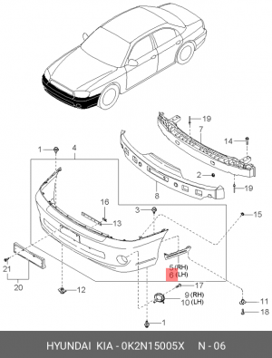 Kia Spectra Крепеж бампера правый 0K2N15005X HYUNDAI KIA