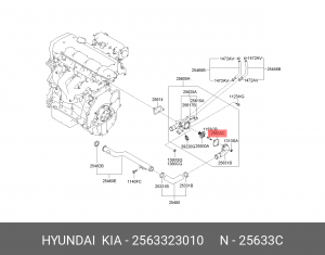 Hyundai ..... (см VIN) прокладка термостата 2563323010 HYUNDAI KIA