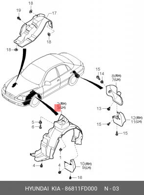 Kia Rio 02-05 Подкрылок пер. лев. 86811FD000 HYUNDAI KIA