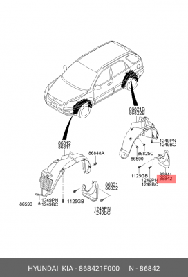Kia Sportage 06 Брызговик задний правый 868421F000 HYUNDAI KIA
