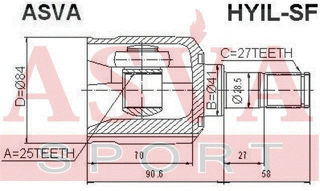 Hyundai SantaFe 00-05 2.4 шрус внутренний левый HYIL-SF ASVA