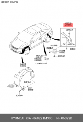 Kia Cerato Coupe 09-подкрылок задний правый 868221M300 HYUNDAI KIA