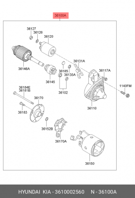 Hyundai / Kia стартер Getz 02-, i10 08-, Kia Picanto 1.0/1.1i 04- 0.8kw 3610002560 HYUNDAI KIA