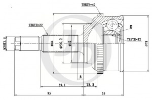 Chevrolet Aveo 1.4/1.2 DOHC (84л.с)  ШРУС авс наружний 22*52*22 JCT0223A JUST DRIVE