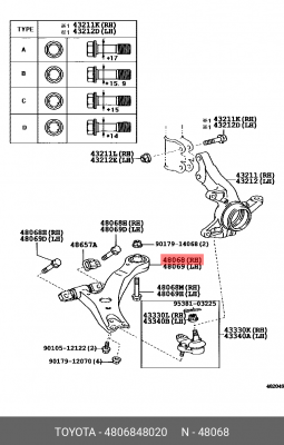 LEXUS RX300/330/350 03- рычаг передний нижний правый 48068-48020 TOYOTA
