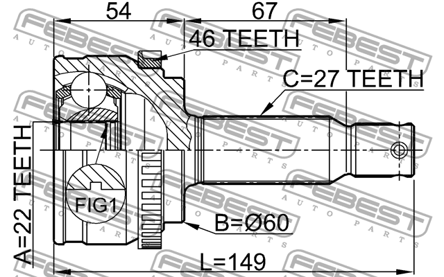 Hyundai Elantra 06-10 ШРУС внешний 22*60*27 1210-ELNA46 FEBEST