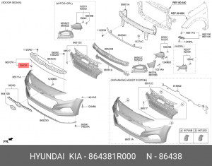 Hyundai Solaris 10-17 фиксатор уплотнителя капота 864381R000 HYUNDAI KIA