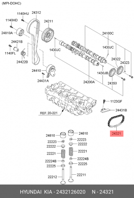 Hyundai Getz/Accent DOHC/Elantra 00-06 1.6/Matrix 1.6 цепь ГРМ 24321-26020 HYUNDAI KIA
