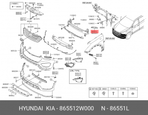 Hyundai Santa Fe 13- Кронштейн переденго бампера левый 865512W000 HYUNDAI KIA