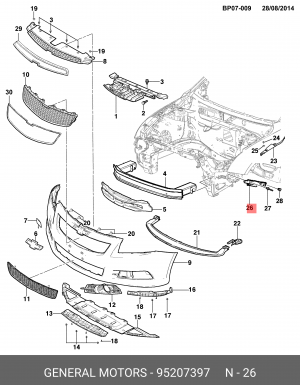Chevrolet Cruze Кронштейн крыла левый 95207397 GENERAL MOTORS
