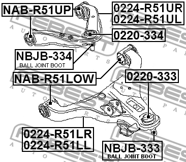 NISSAN Navara 05-/ Pathfinder 04-12 Сайлентблок переднего верхнего рычага NAB-R51UP FEBEST