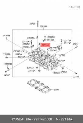 Hyundai Getz/Accent DOHC/Elantra 00-06 1.6/Matrix 1.6 направляющая клапана впуск 2211426000 HYUNDAI KIA