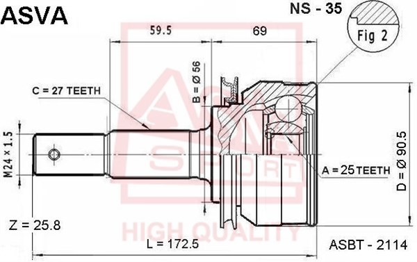 NISSAN Blubird U13 SR18 / 20 91-95 шрус наружный NS-35 ASVA