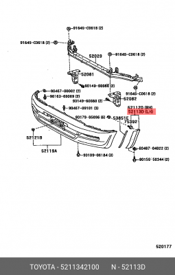 Toyota Rav4 12-15 молдинг переднего бампера левый 52113-42100 TOYOTA