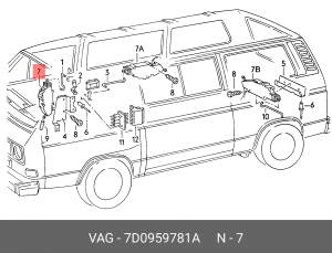 VAG T4 Caravelle электромотор замка двери 7D0 959 781 A VAG