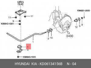 Kia Avella, Demio DW втулка переднего стабилизатора KD061-34156B HYUNDAI KIA