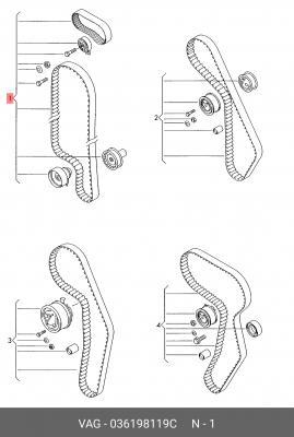 VW Golf V 1,4/16V 05/06->/ VI 1,4 10/08->/  к-т ГРМ 036 198 119 C VAG