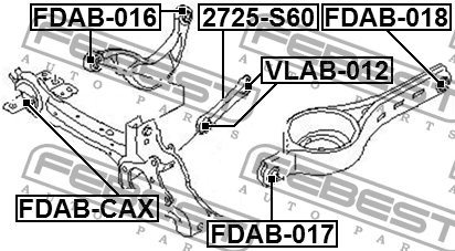 Ford Focus 2,3 Сайлентблок заднего серповидного рычага FDAB-016 FEBEST