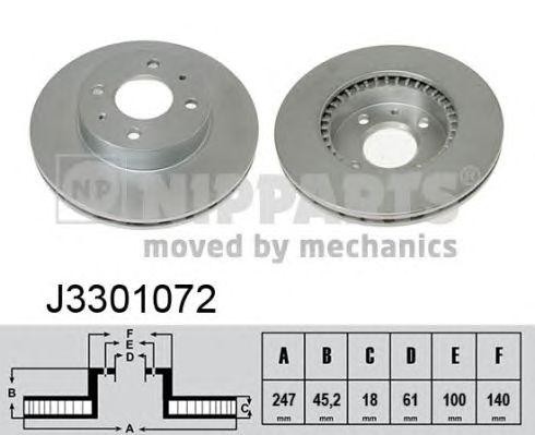 Nissan Almera N15 диск тормозной передний (-АБС) J3301072 H B JAKOPARTS NIPPARTS