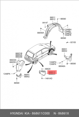 Hyundai Getz локер передний правый 868611C000 HYUNDAI KIA