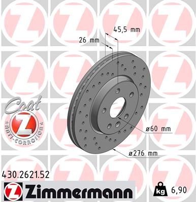 Диск торм.пер. Opel Astra J, Chevrolet Aveo/Cruze 09> заказ не менее 2 единиц 430.2621.52 ZIMMERMANN