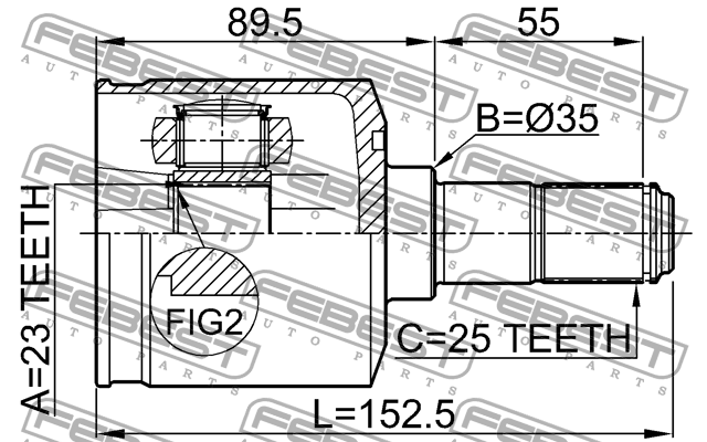 Hyundai Elantra 00-06 2.0б ШРУС внутренний 23x25x25 1211-LAN FEBEST
