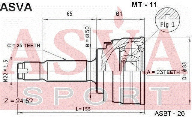 Hyundai Elantra 00-06 2.0l АКПП шрус наружный 23*25 MT-11 ASVA