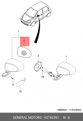 Chevrolet Spark Зеркальный Элемент Правый 93743391 GENERAL MOTORS
