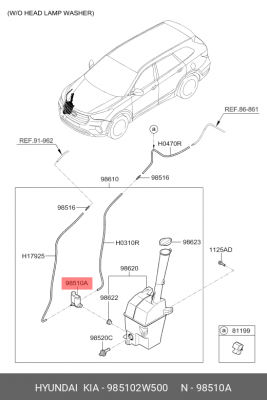 Hyundai Tucson 16-/Santa Fe 18-/Kia Sportage 16-/Ceed 15 - мотор омывателя 985102W500 HYUNDAI KIA
