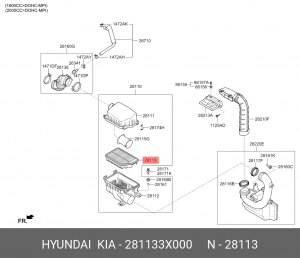 Hyundai Elantra 12MD- /I30 12-16/Ceed 12-16/Cerato 12-/16- Фильтр воздушный 28113-3X000 HYUNDAI KIA