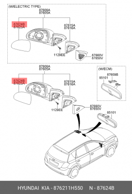 Ceed Стекло зеркала правое 876211H550 HYUNDAI KIA