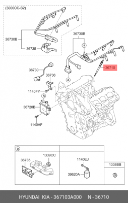 Hyundai IX55 3.0D 07- свеча накала 367103A000 HYUNDAI KIA