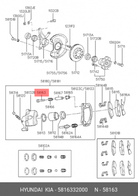 Hyundai Accent 00-/ болт суппорта 5816332000 HYUNDAI KIA