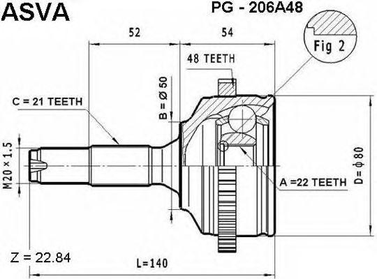 Peugeot 206 ШРУС наружный с АБС 22х50х21 PG-206A48 ASVA