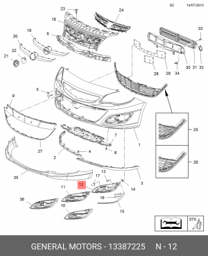 Opel Astra J окантовка переднего бампера правая 13387225 GENERAL MOTORS