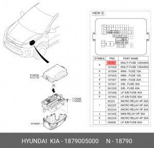 Hyundai Solaris 17-/Rio 17-22 предохранитель силовой двойной 125А/80А 1879005000 HYUNDAI KIA