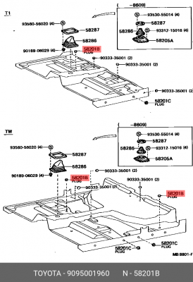 Toyota заглушка пола кузова 90950-01960 TOYOTA