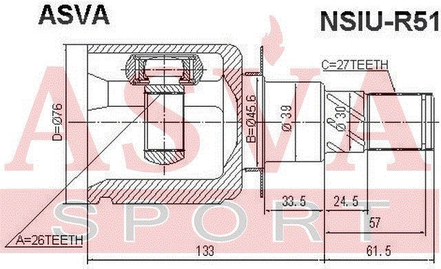 Nissan Pathfinder R51 05- ШРУС внутренний л=п NSIU-R51 ASVA