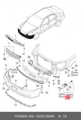 Kia Magentis Фара ПТФ Левая 922012G000 HYUNDAI KIA