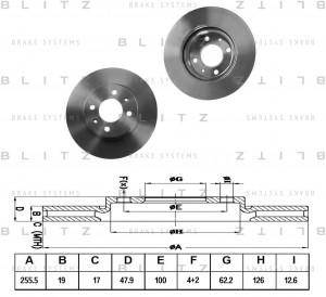 Hyundai Getz 14" тормозной диск перед (c ABS) 255,5x19 BS0280 BLITZ
