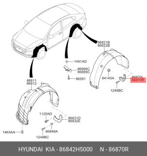 Hyundai Solaris 17- брызговик задний правый 86842H5000 HYUNDAI KIA