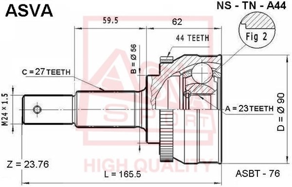 Nissan ШРУС НАРУЖНЫЙ 23x56x27 NS-TN-A44 ASVA